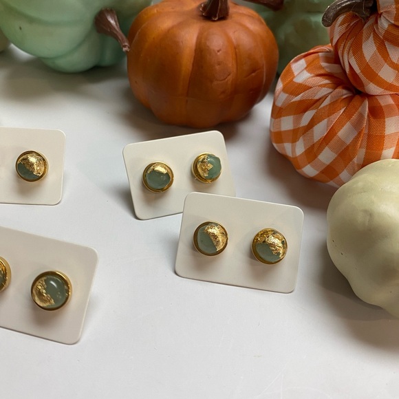 Jade Gold Leaf Studs - Picture 3 of 7